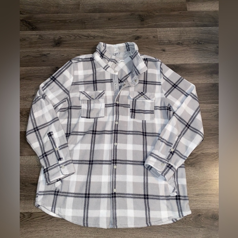 Fleece Plaid Button-Up Jacket